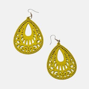 Wood Yellow Hollow Out Drop Earrings